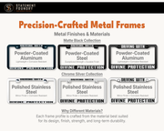 Driving With Divine Protection license plate frame showing metal frame materials and finishes