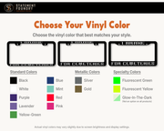 I Brake for Cemeteries license plate frame showing available vinyl decal color options