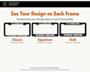 It’s a Fishing Thing You Wouldn’t Understand design shown on Classic, Signature, and Bold metal license plate frames.
