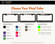 Move Over Princess license plate frame showing available vinyl decal color options