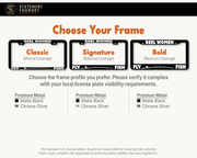 Reel Women Fly Fish design shown on Classic, Signature, and Bold metal license plate frames.